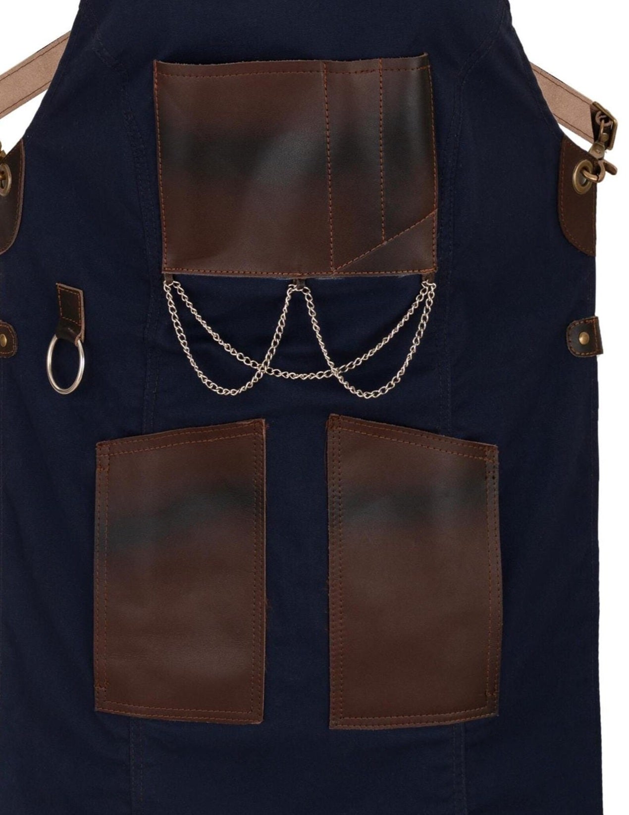 The Montana New Style Blue Canvas and Leather Apron
