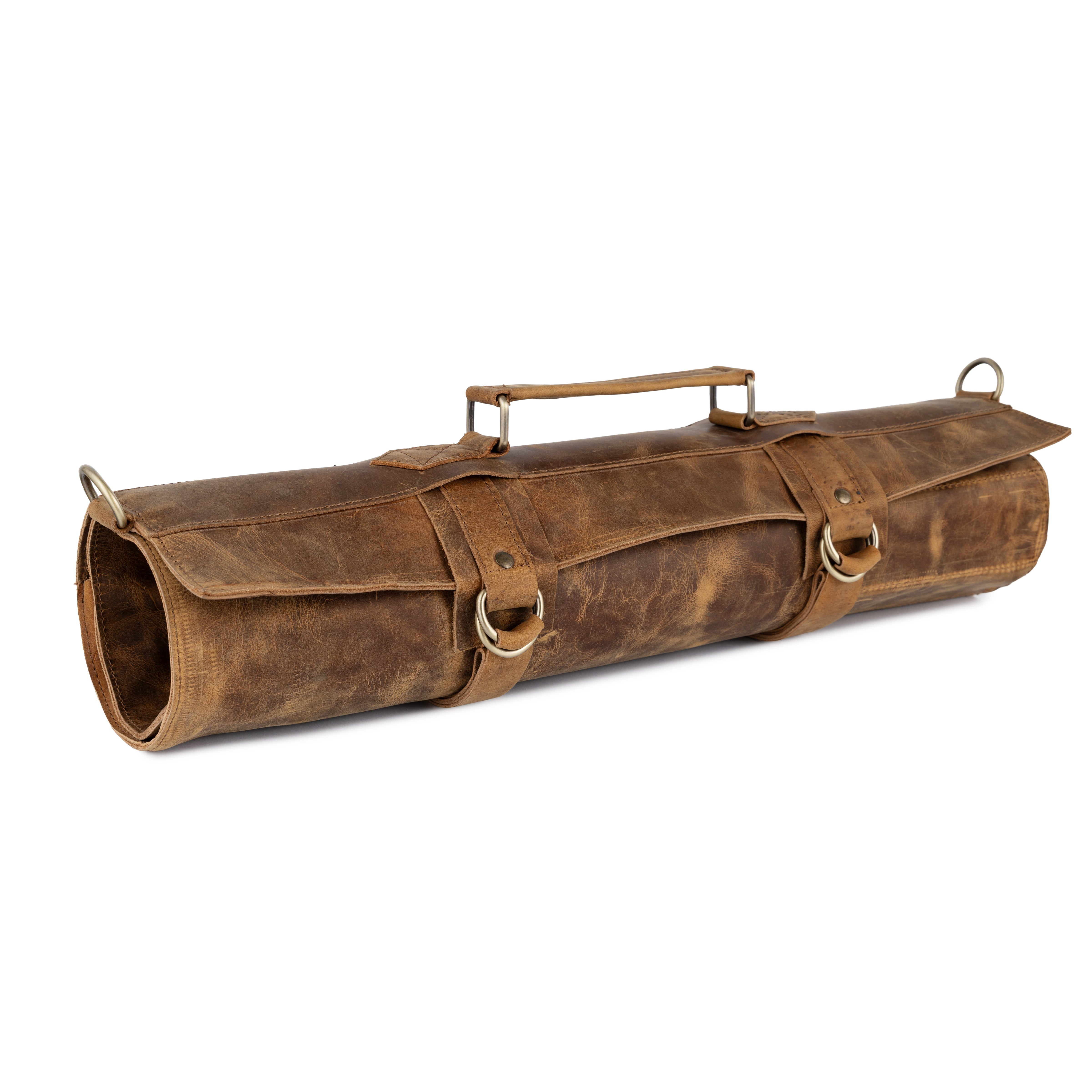 The New Jersey Tan Brown Crazy Horse Pull up Leather Knife roll - Biggy
