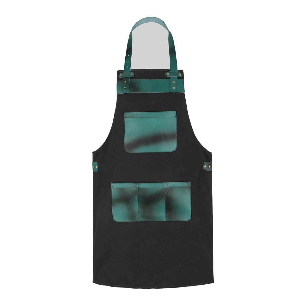 The Michigan Full Grain Handmade Green Leather Pocket Canvas Apron