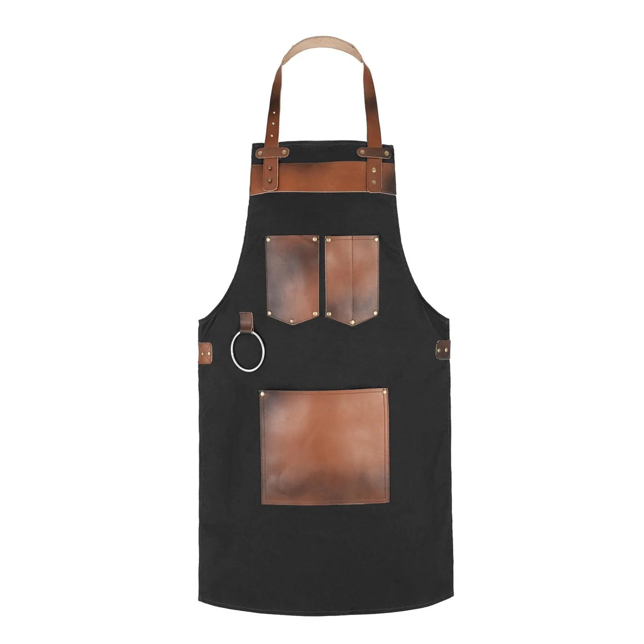 The Michigan Full Grain Handmade Brown Leather Pocket Canvas Apron