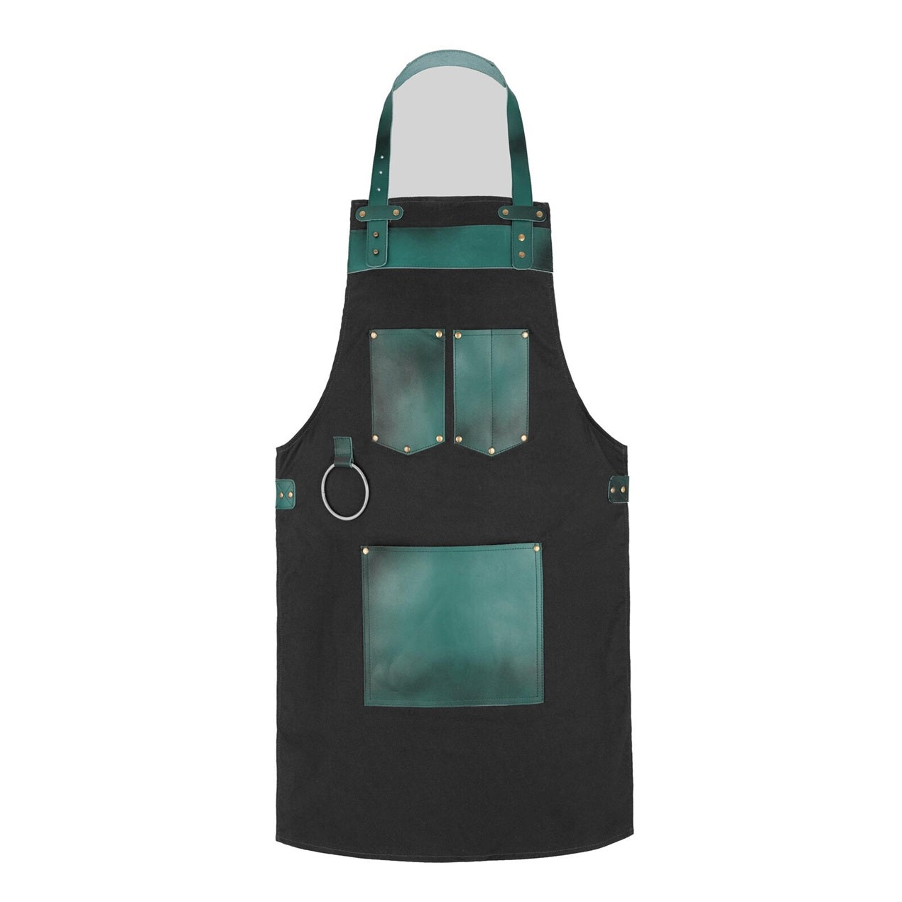 The Michigan Full Grain Handmade Green Leather Pocket Canvas Apron