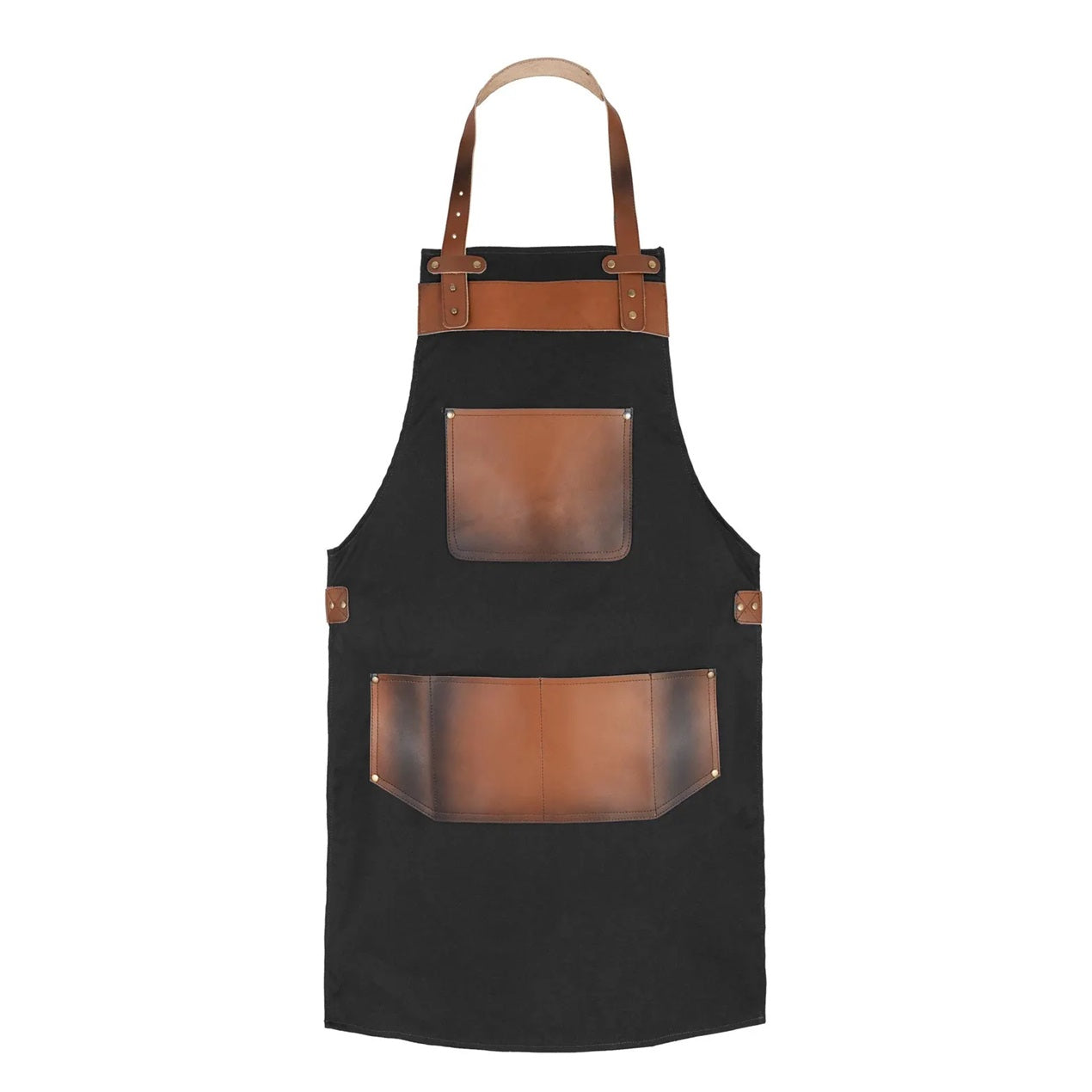 The Michigan Full Grain Handmade Brown Leather Pocket Canvas Apron