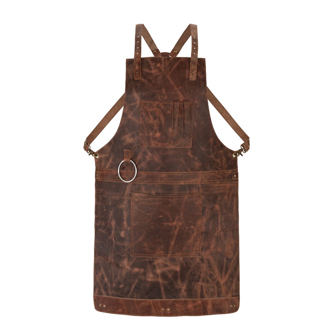 Dark Brown Leather Crossbody apron and Roll Gift Set