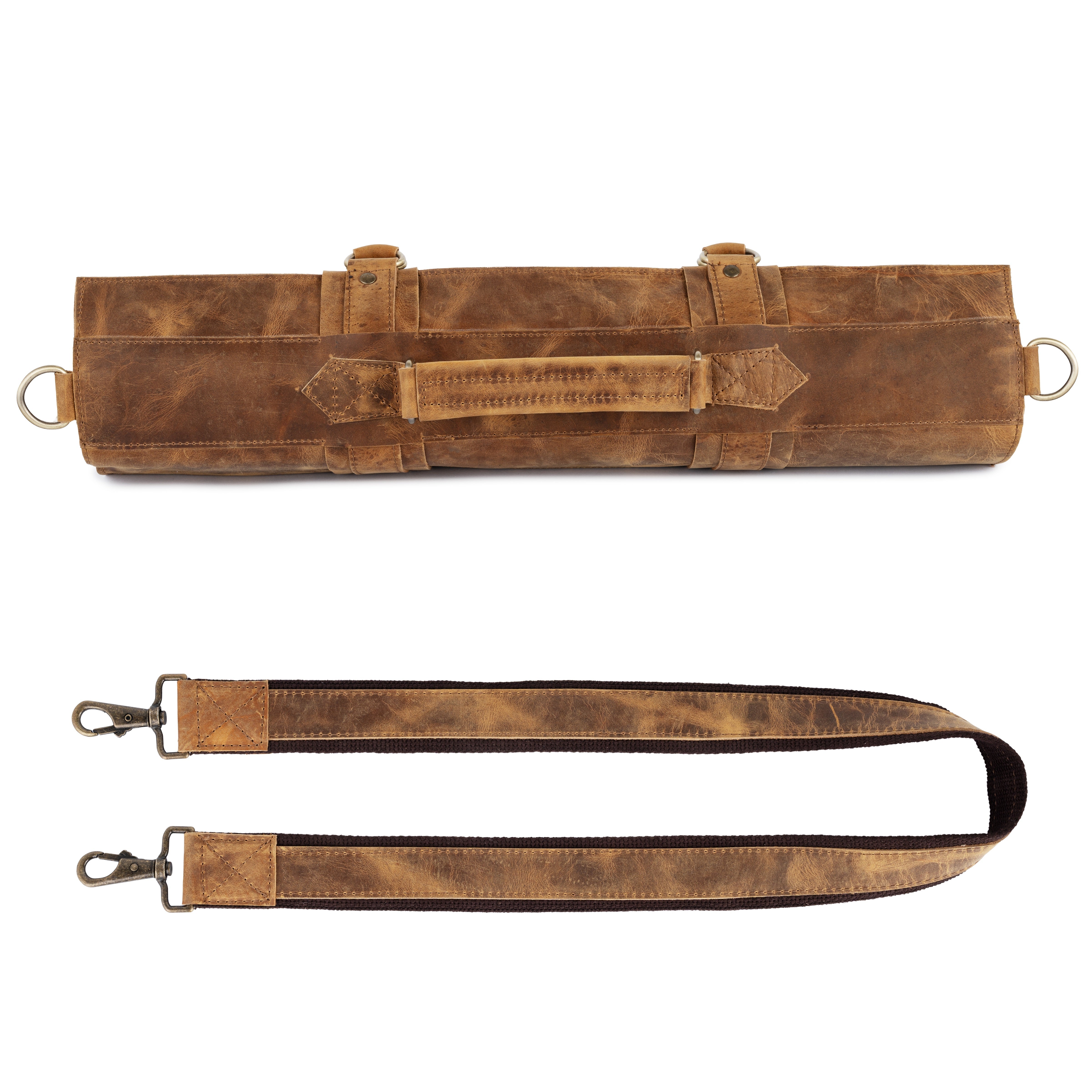 The New Jersey Tan Brown Crazy Horse Pull up Leather Knife roll - Biggy
