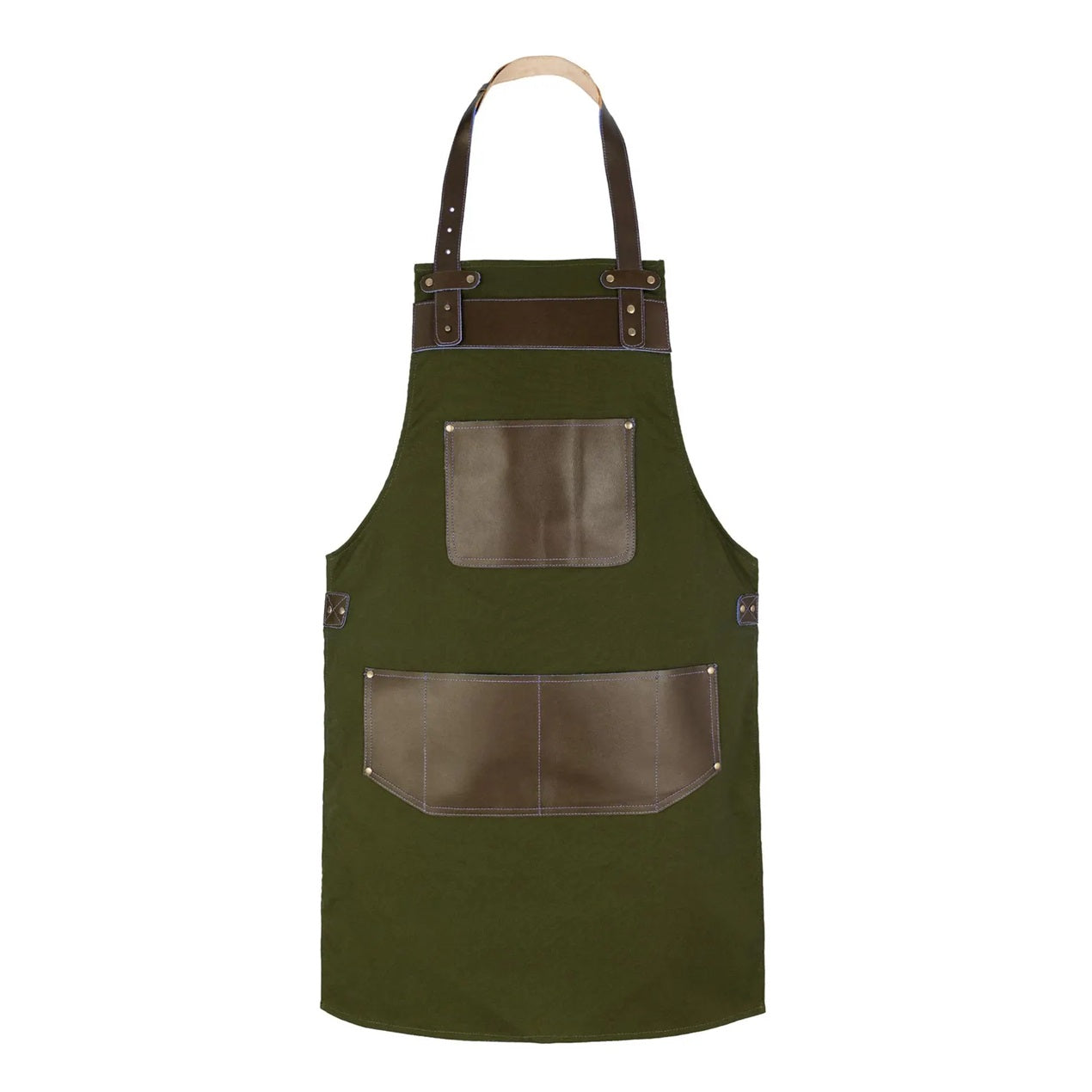 The Michigan Full Grain Handmade Brown Leather Pocket Canvas Apron