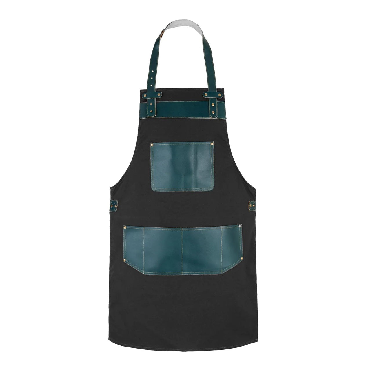 The Michigan Full Grain Handmade Green Leather Pocket Canvas Apron