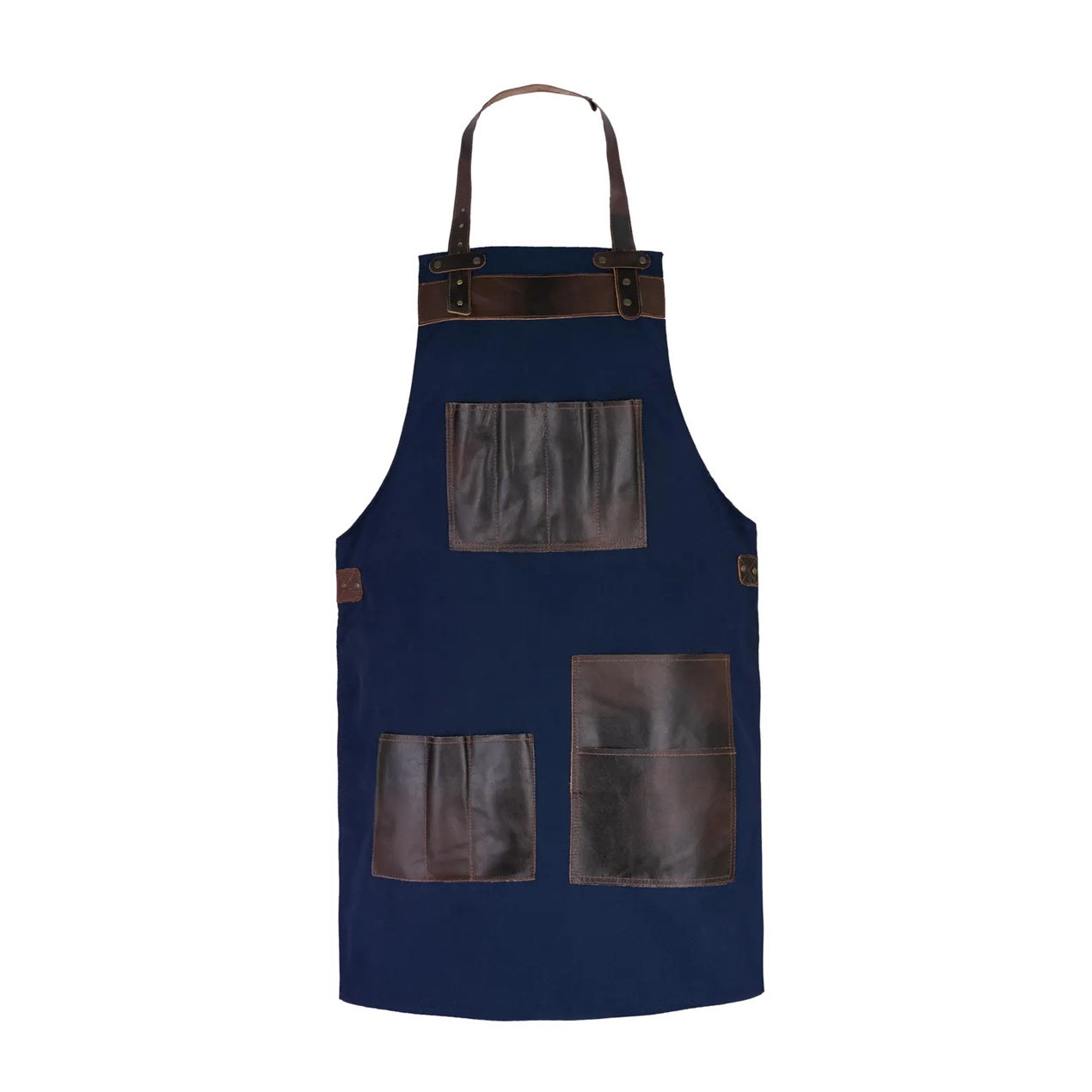 The Michigan Full Grain Handmade Brown Leather Pocket Canvas Apron