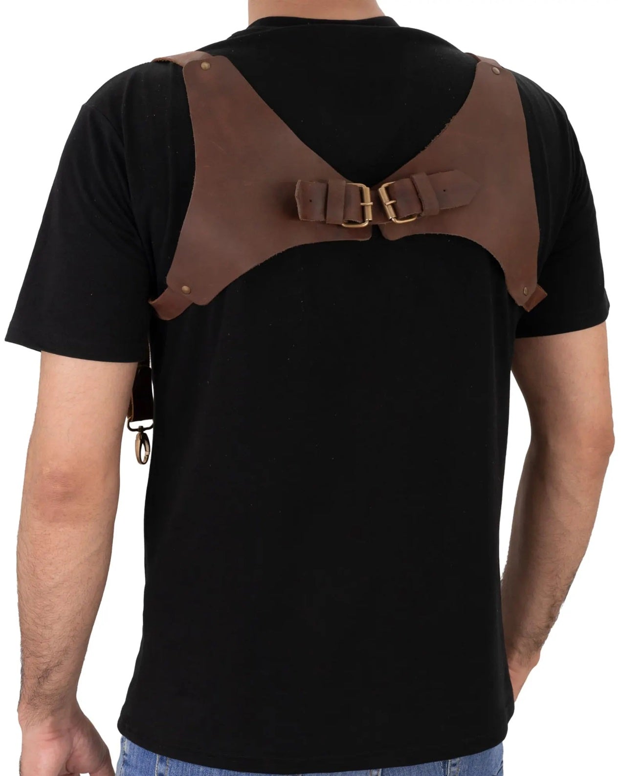 Full Grain Men's  Black Leather Suspenders Style A