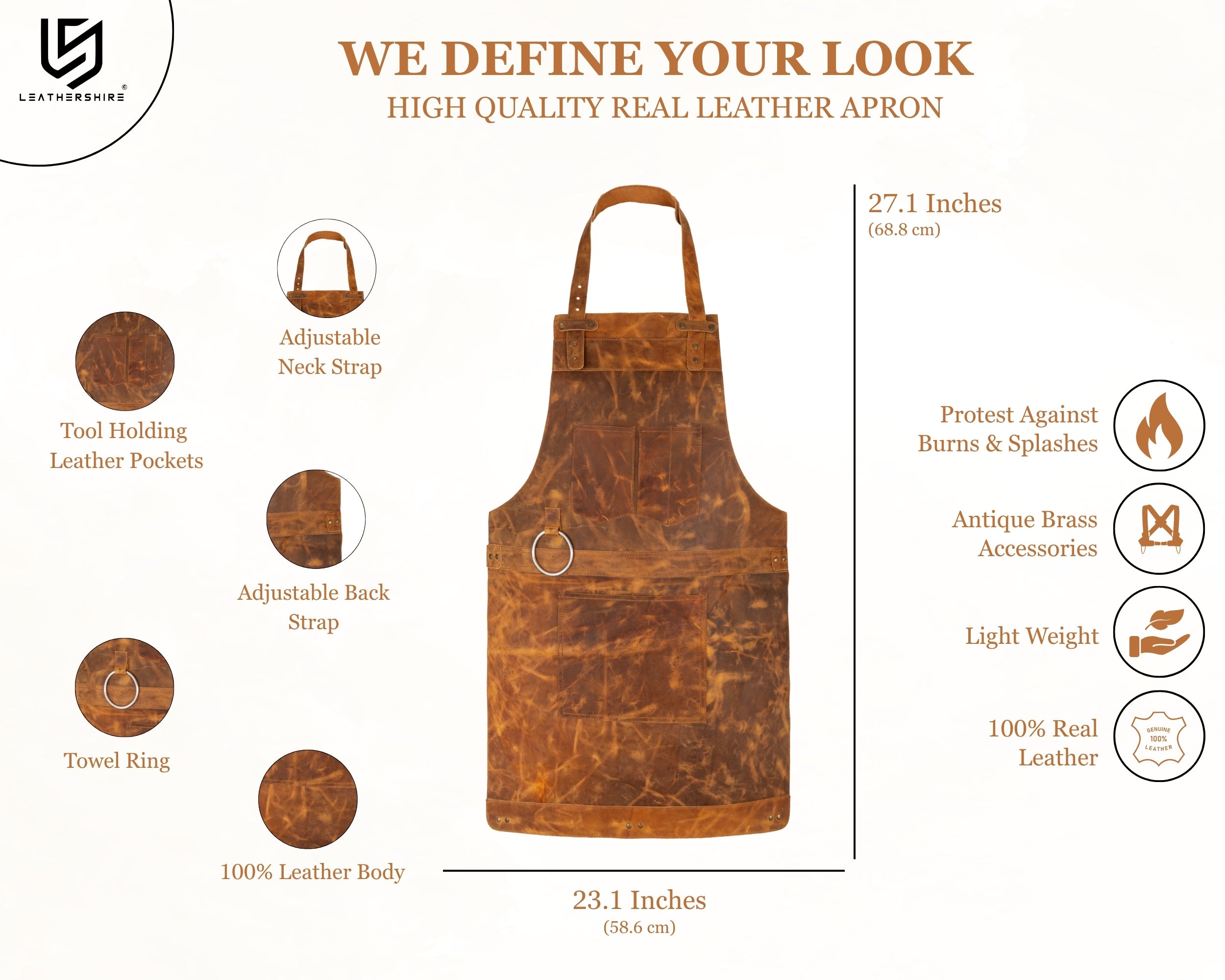 Tan Brown Crazy Horse Pull up Leather apron