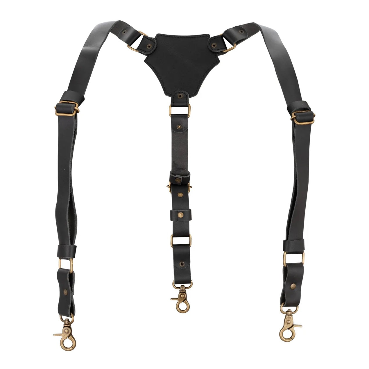 Full Grain Men's Black Leather Suspenders Style B