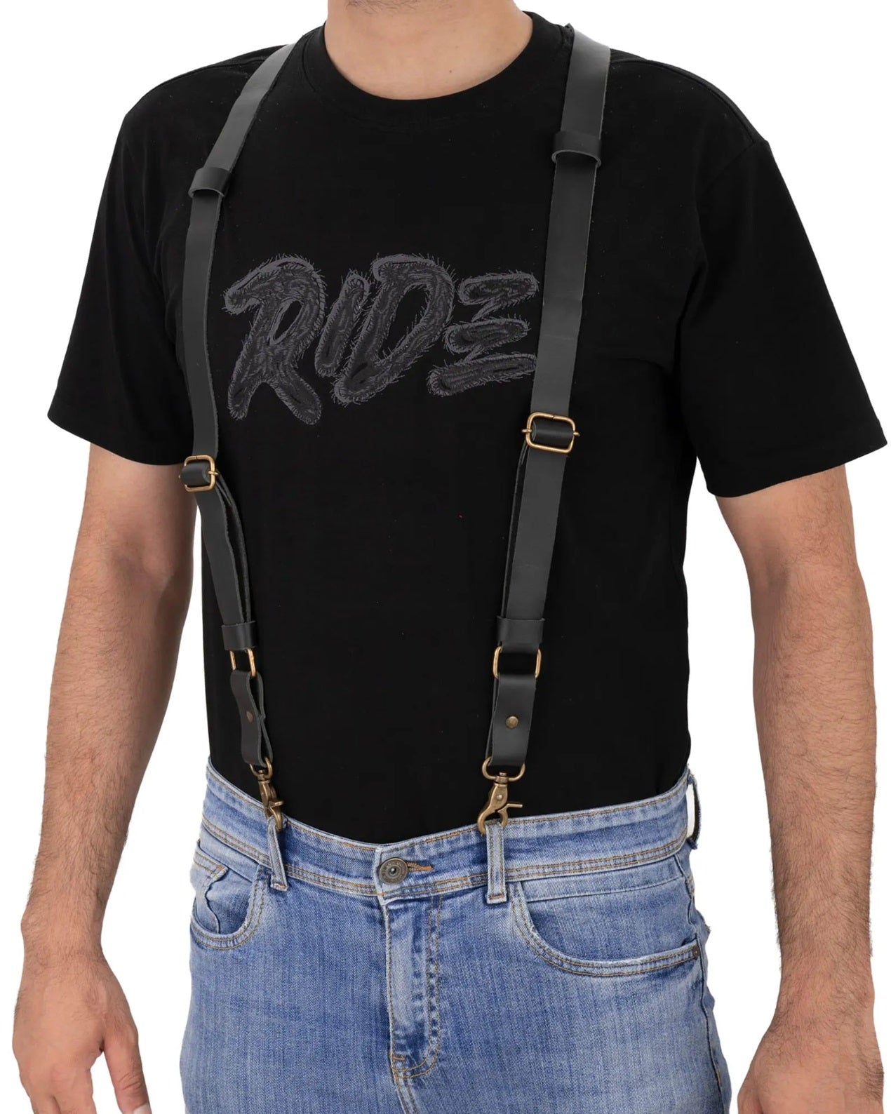 Full Grain Men's Brown Leather Suspenders Style B