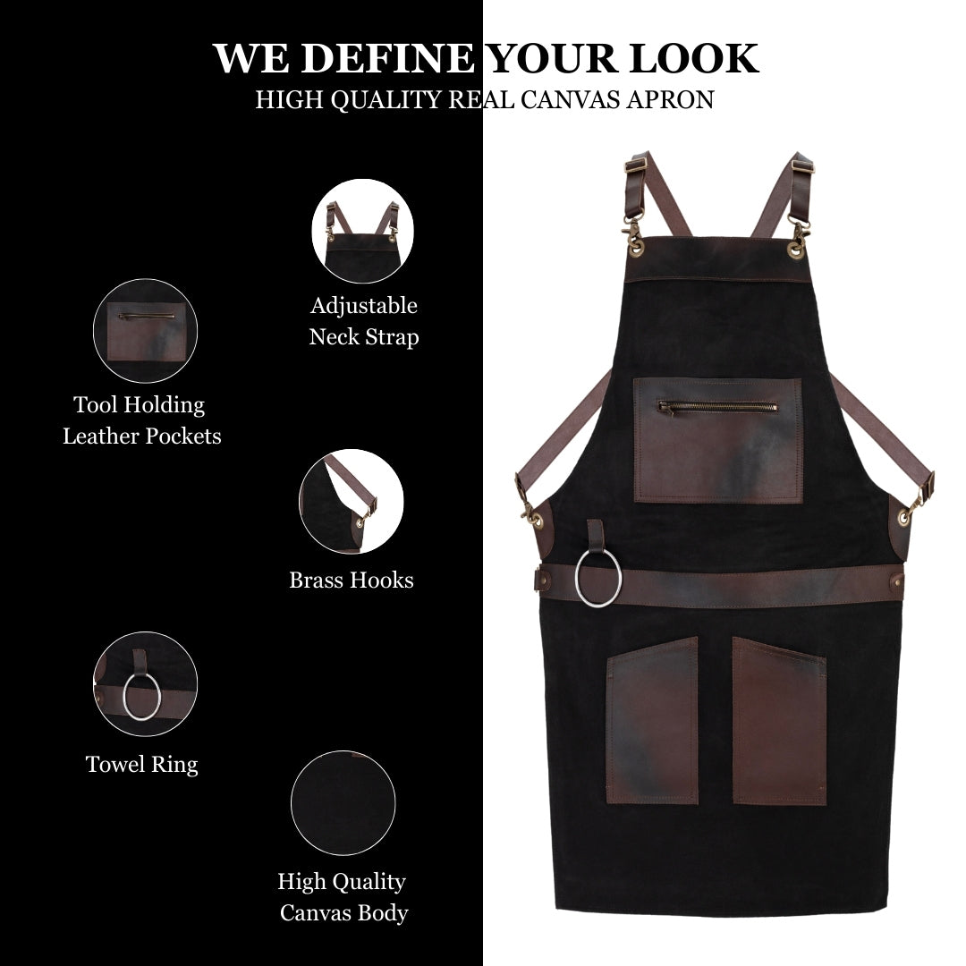 The Rhode Island Canvas Apron with Zip Leather pocket