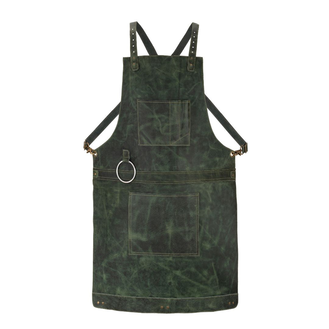 Olive Green Leather Crossbody apron and Roll Gift Set