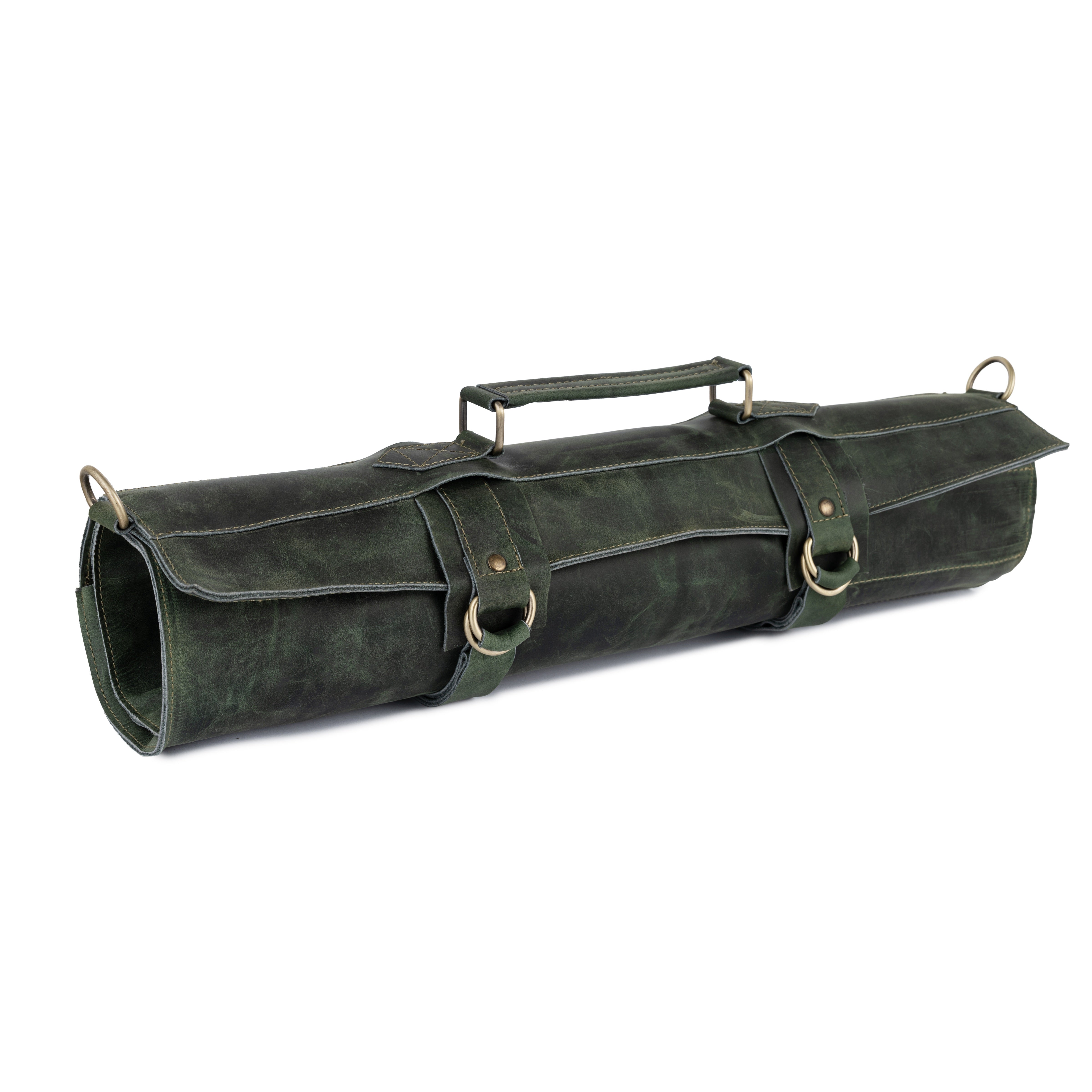 The New Jersey Dark Green Crazy Horse Pull up Leather Knife roll - Biggy