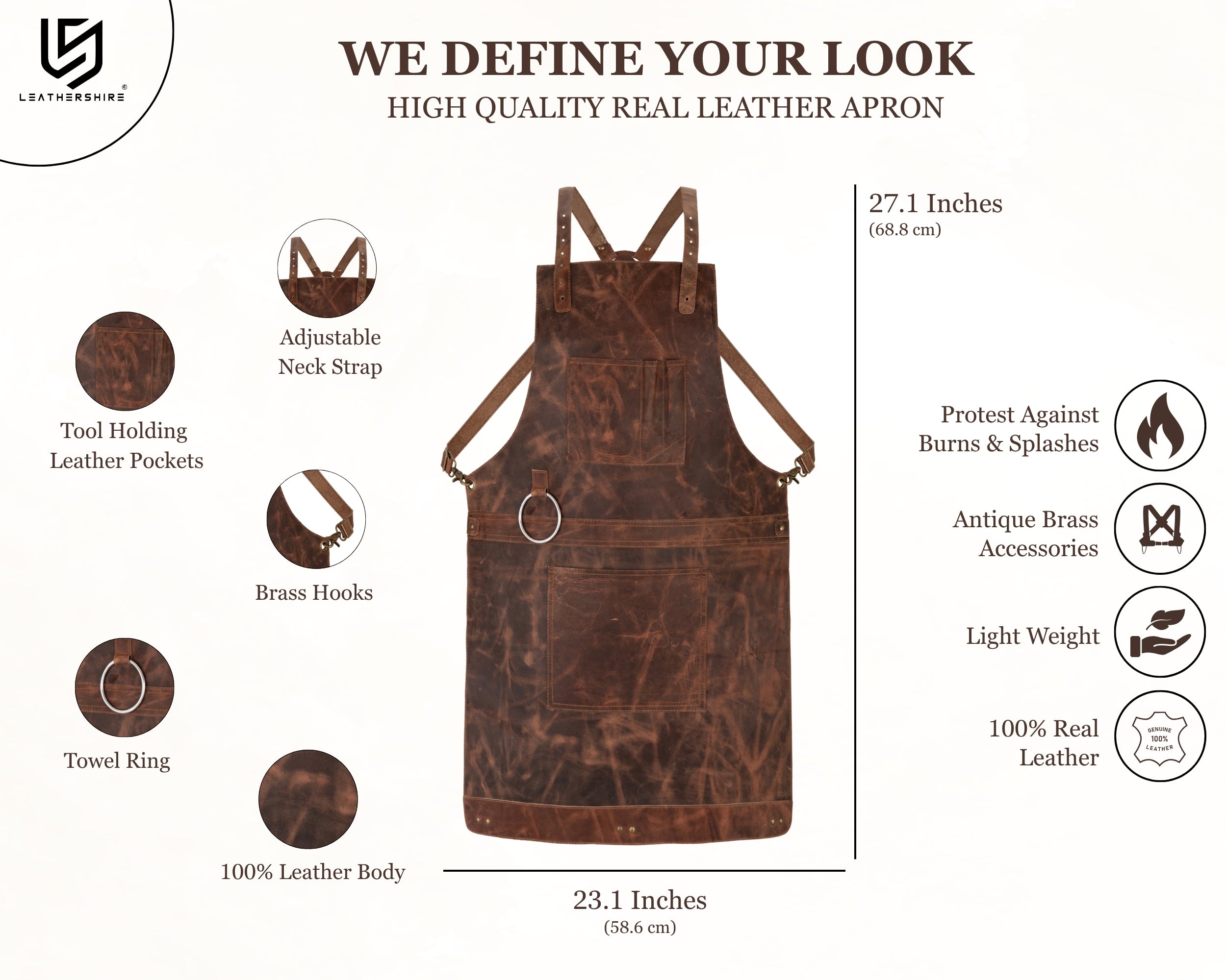 Dark Brown Crazy Horse Pull up Crossbody Leather apron