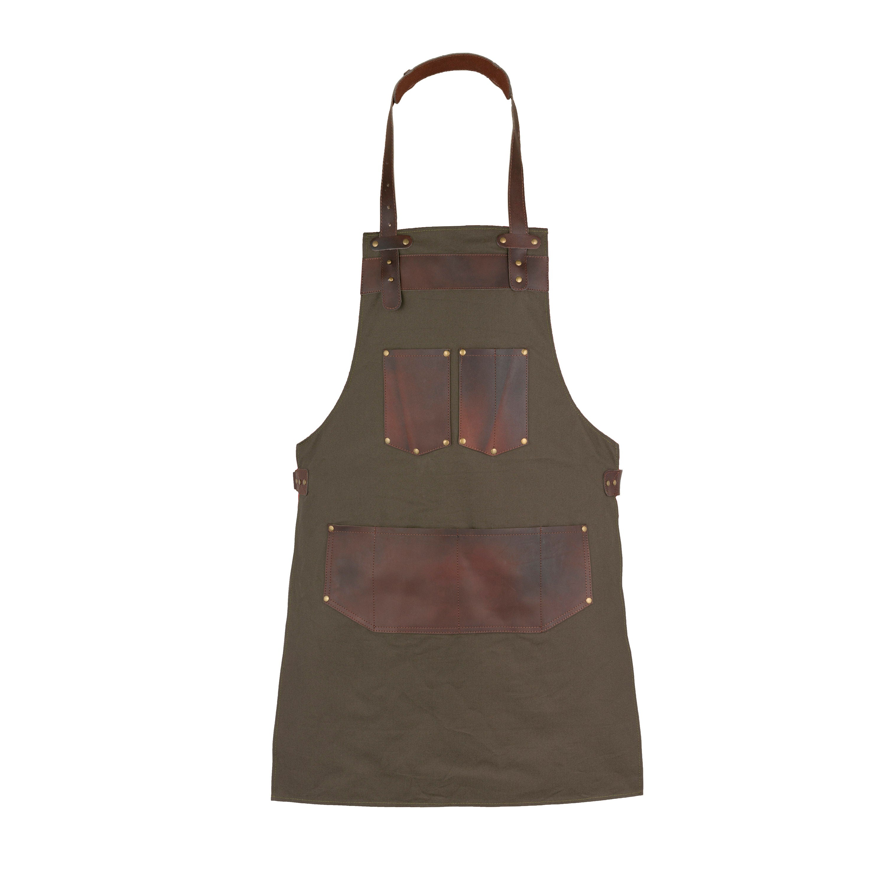 The North Carolina Top Grain Leather Green Canvas Apron