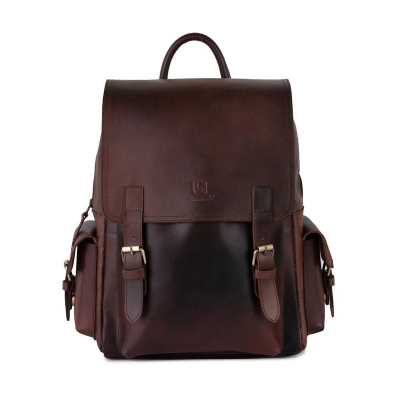 The Work-From-Anywhere Luxury Set (3-in-1) Leather Dark Brown Backpack with  Leather Laptop Sleeve &  Leather Pencil Roll