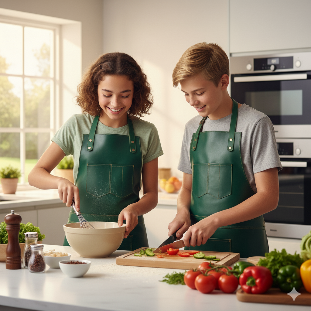 The Mississippi Green Full Grain Kids Leather Apron