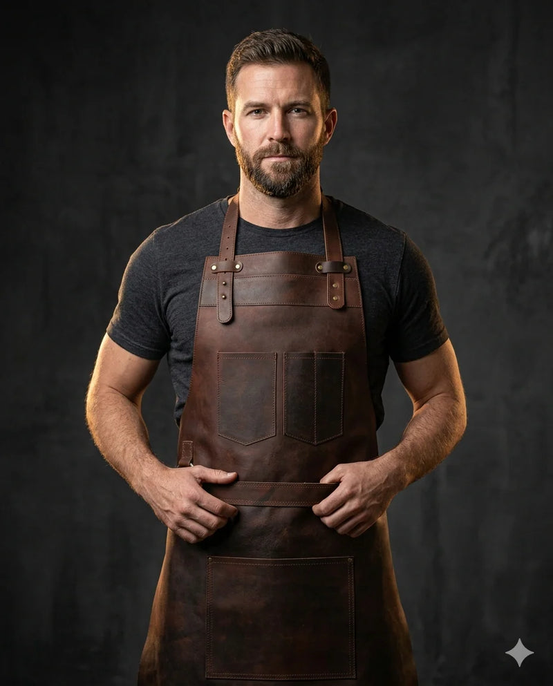 The Mississippi Dark Brown Full Grain Leather Apron