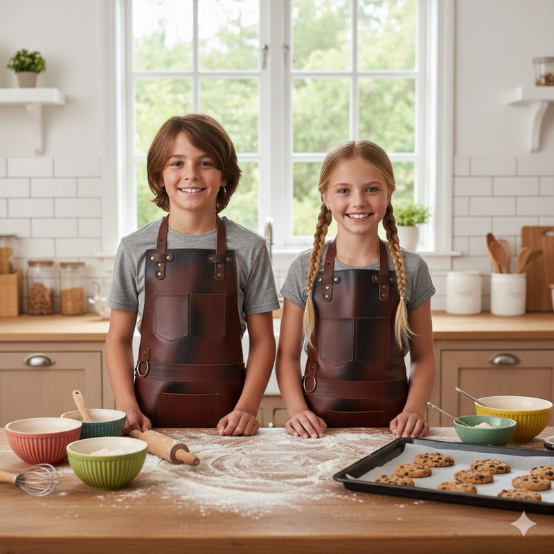 The Mississippi Dark Brown Full Grain Kids Leather Apron