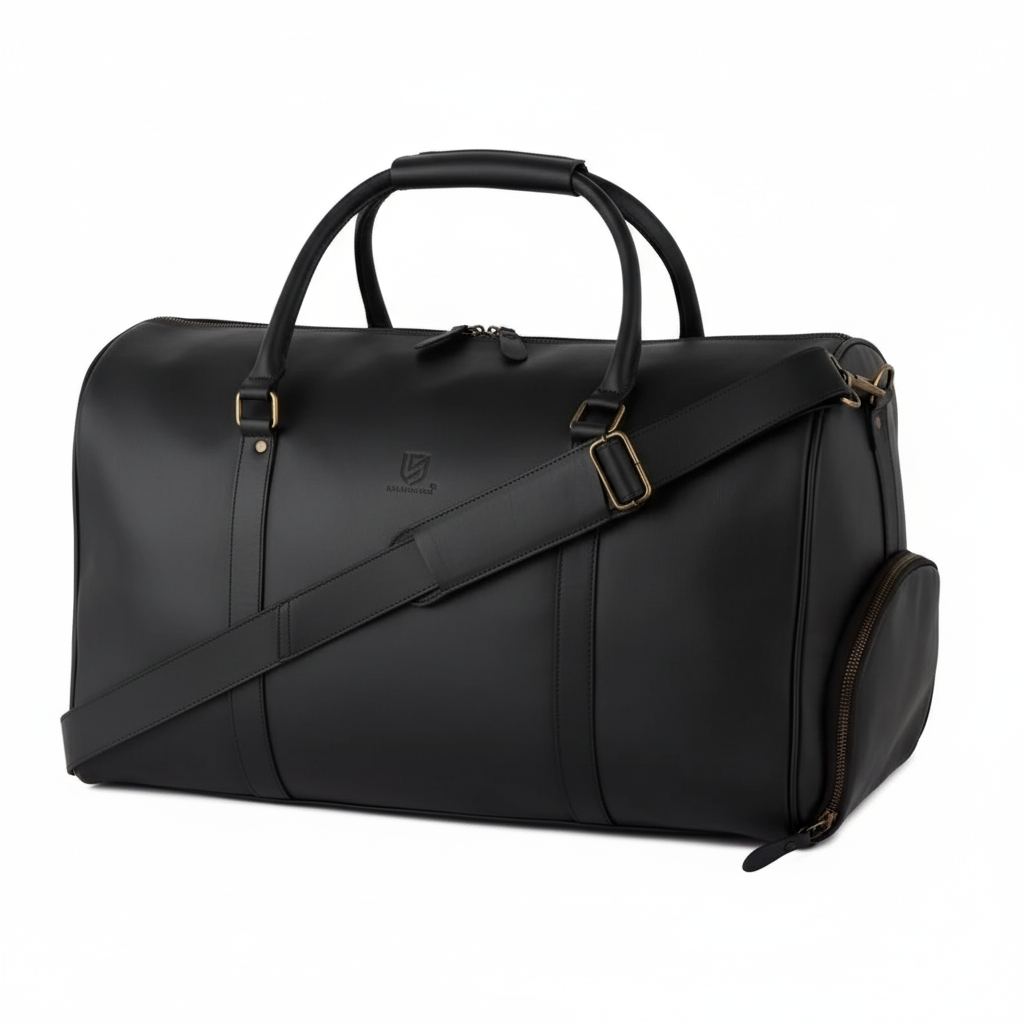 The Arizona Travel Kit (3-in-1) Black Leather Duffle Bag with Leather Shaving Bag & Leather Journal