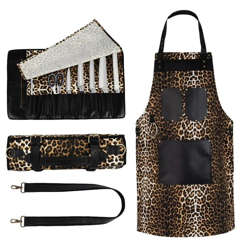 Chef Leopard Leather apron and Roll Gift Set