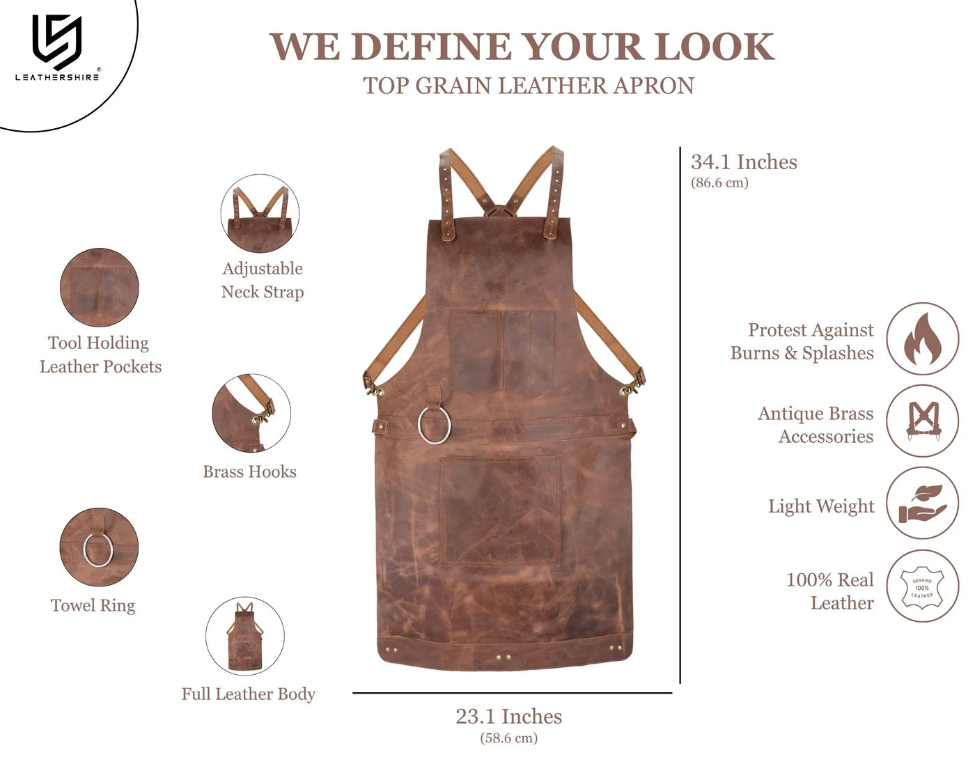 Distrressed Brown Crazy Horse Pull up Crossbody Leather apron