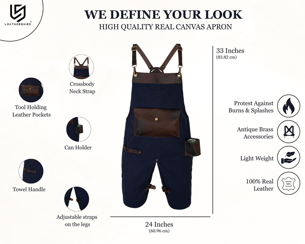 The Oregon Blue Split Leg Canvas Apron with Can Holder Leather Pocket