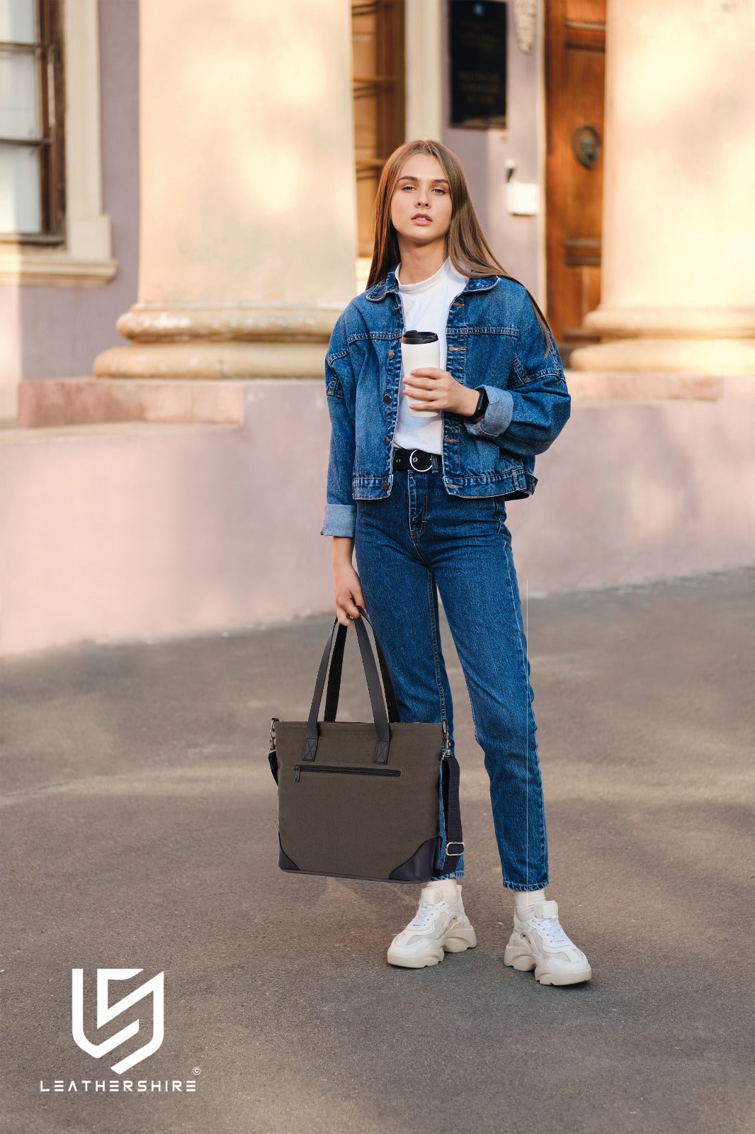 The Georgia Canvas Tote Bag for Woman With Leather Straps