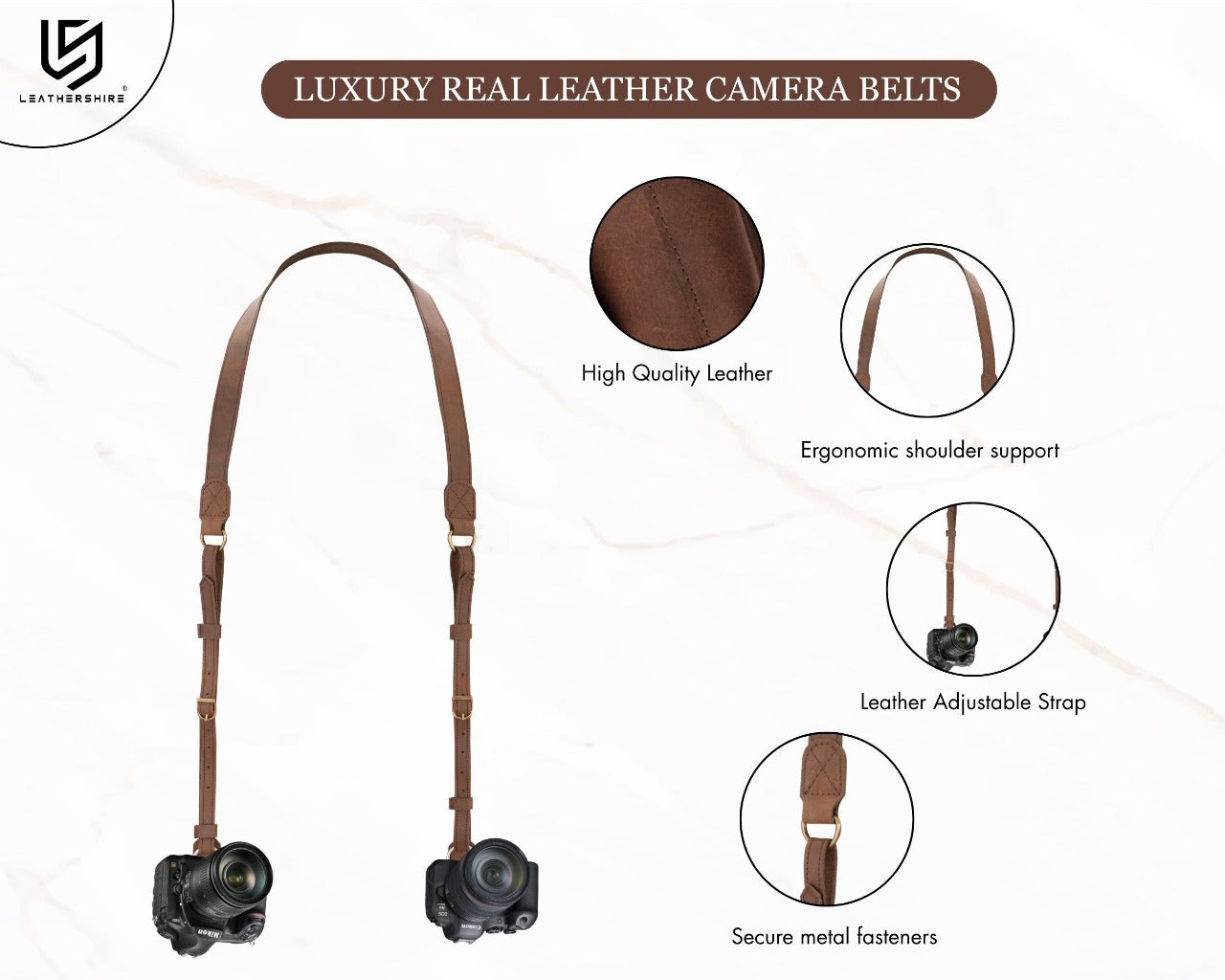 The Bedfordshire Dark Brown Leather Camera Belt A Dual Camera Strap