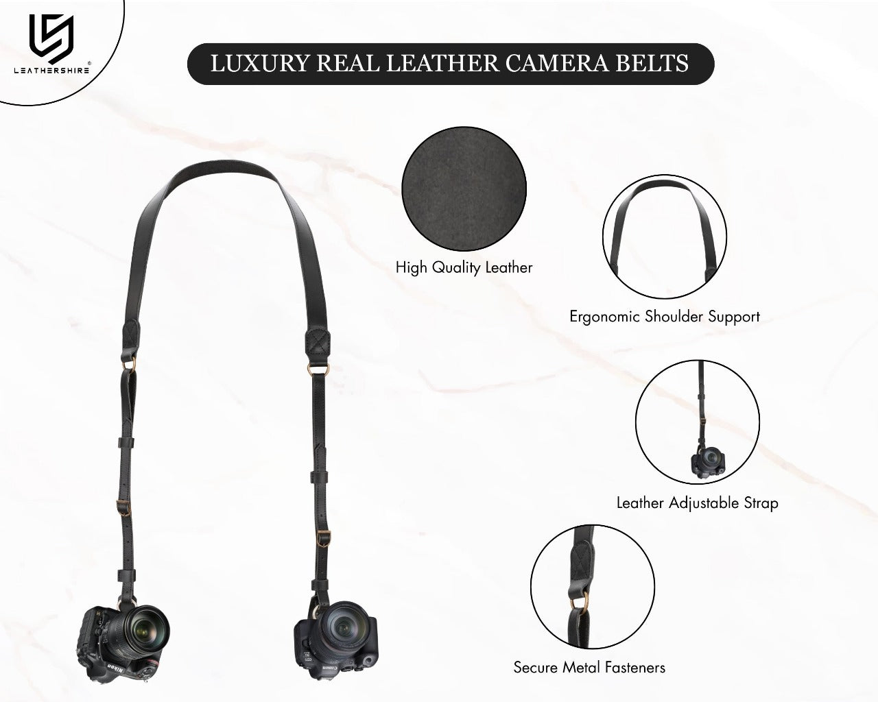 The Bedfordshire Black Leather Camera Belt A Dual Camera Strap