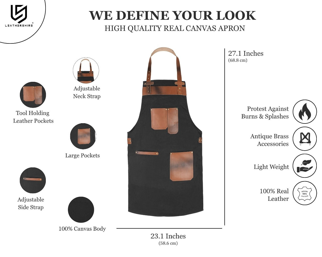 The Michigan Canvas Brown Handmade Leather Pocket Apron