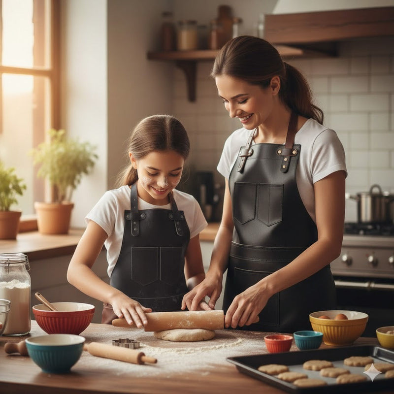 The Arizona Mother & Daughter Black Full Grain Leather Apron