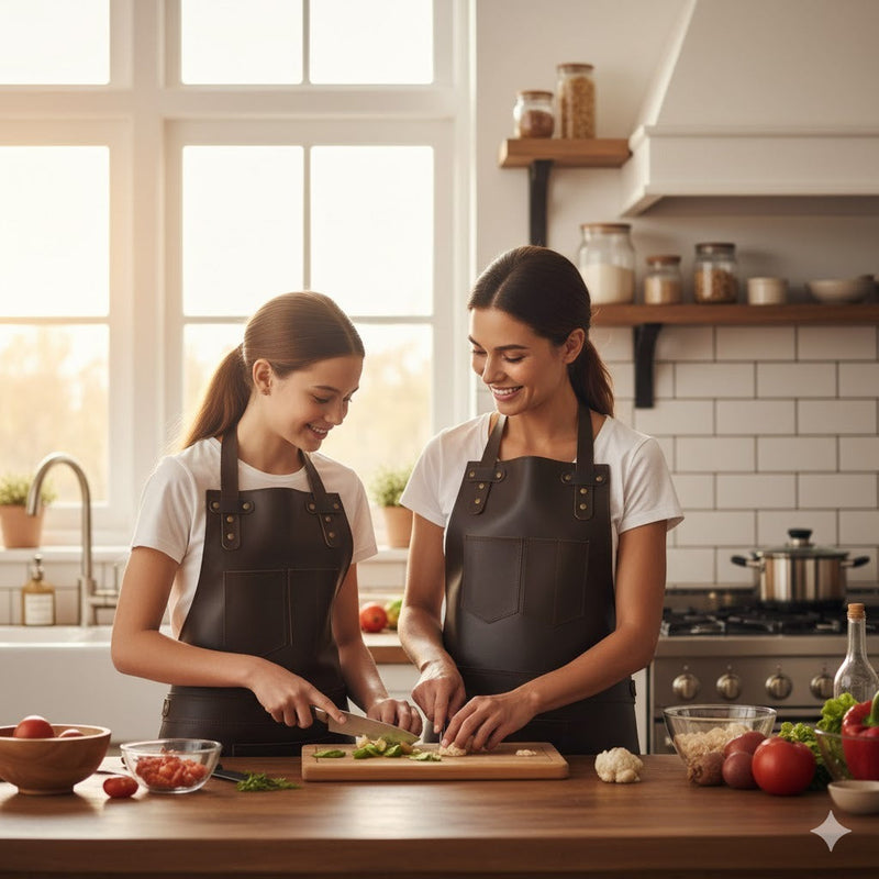 The Arizona Mother & Daughter Chocolate Brown Full Grain Leather Apron