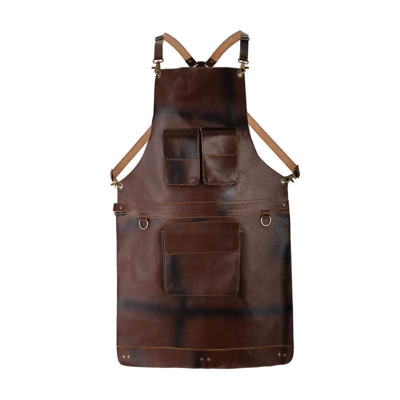 Leather BBQ Dark Brown Apron with Multi Utility Pockets | Adjustable Cross-Back Straps