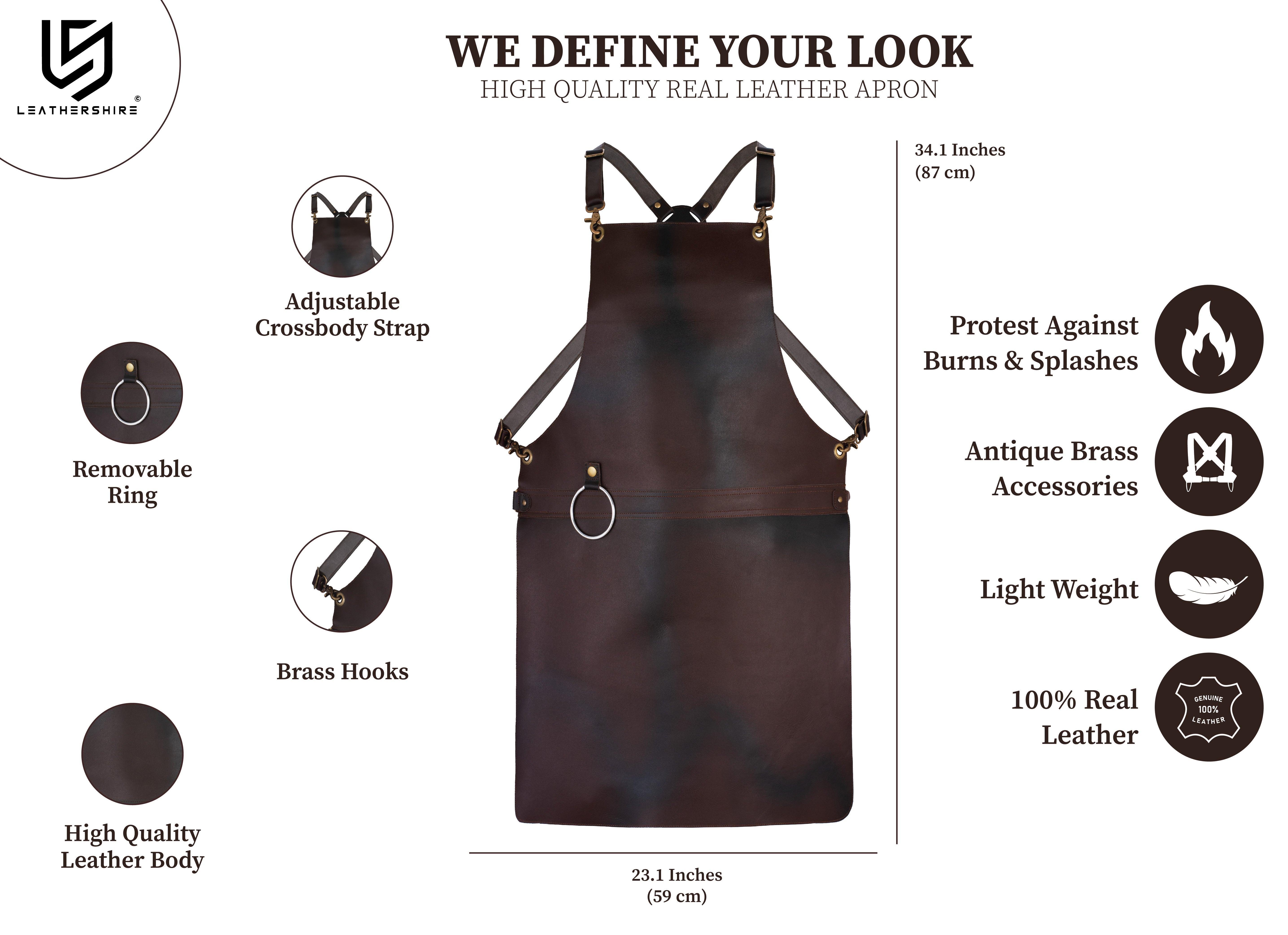 The New Hampshire Full Grain Leather Without Pockets Apron