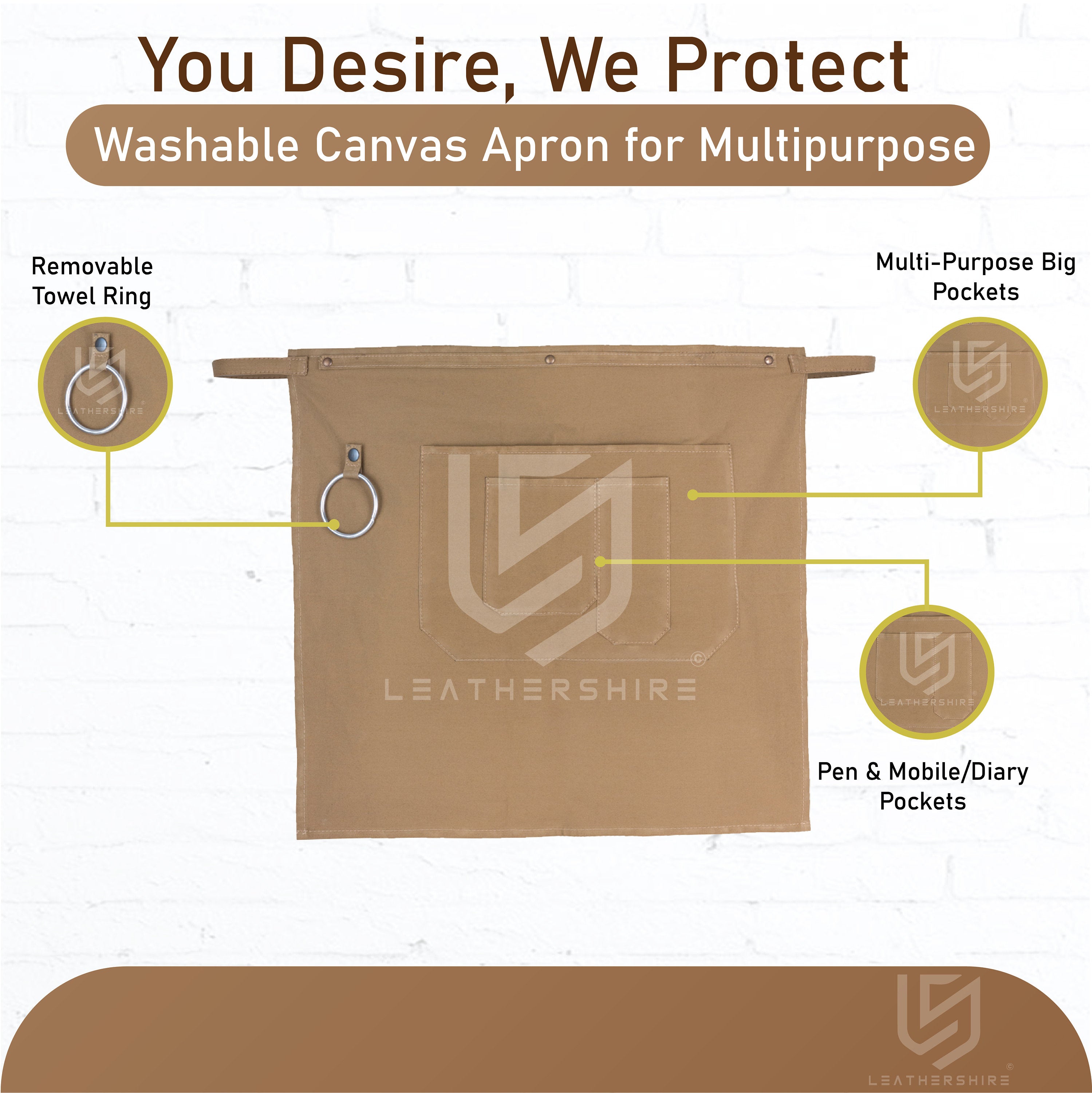 The Connecticut Washable Brown Canvas Half apron