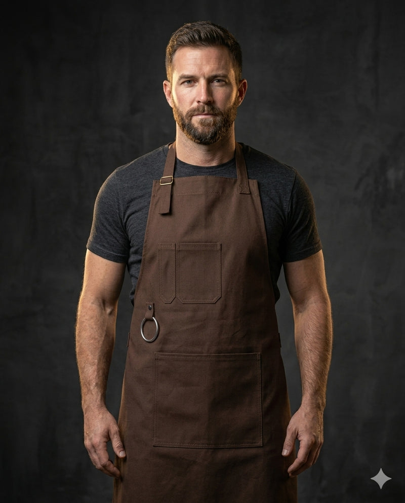 Isle of Wight Washable Chocolate Brown Canvas apron with adjustable neck strap